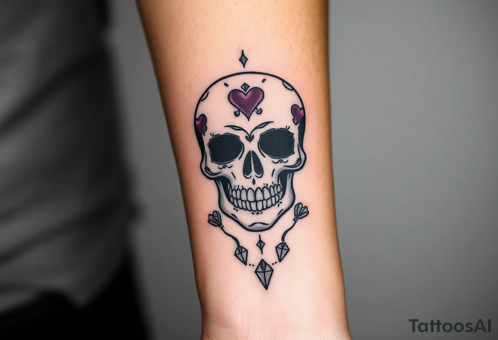 day of the dead skull with hearts and diamonds tattoo idea