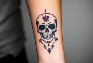 day of the dead skull with hearts and diamonds tattoo idea