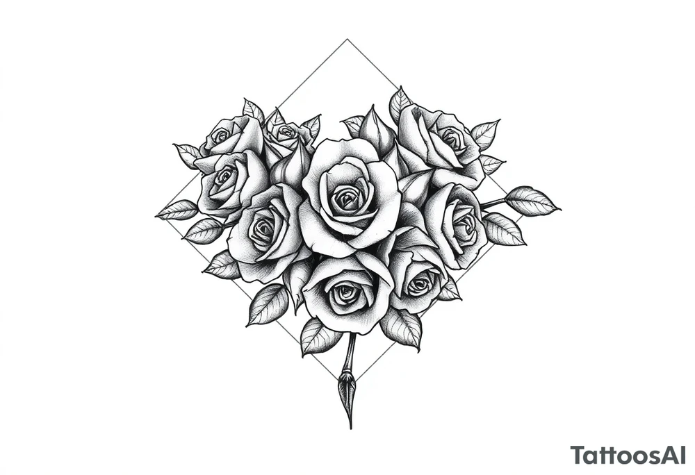 Small Roses filling up the inside of an elongated diamond shape tattoo idea
