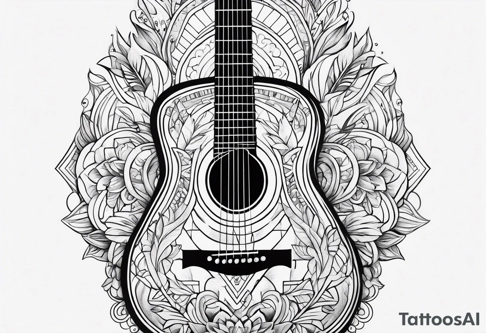 folk guitar on the calf tattoo idea