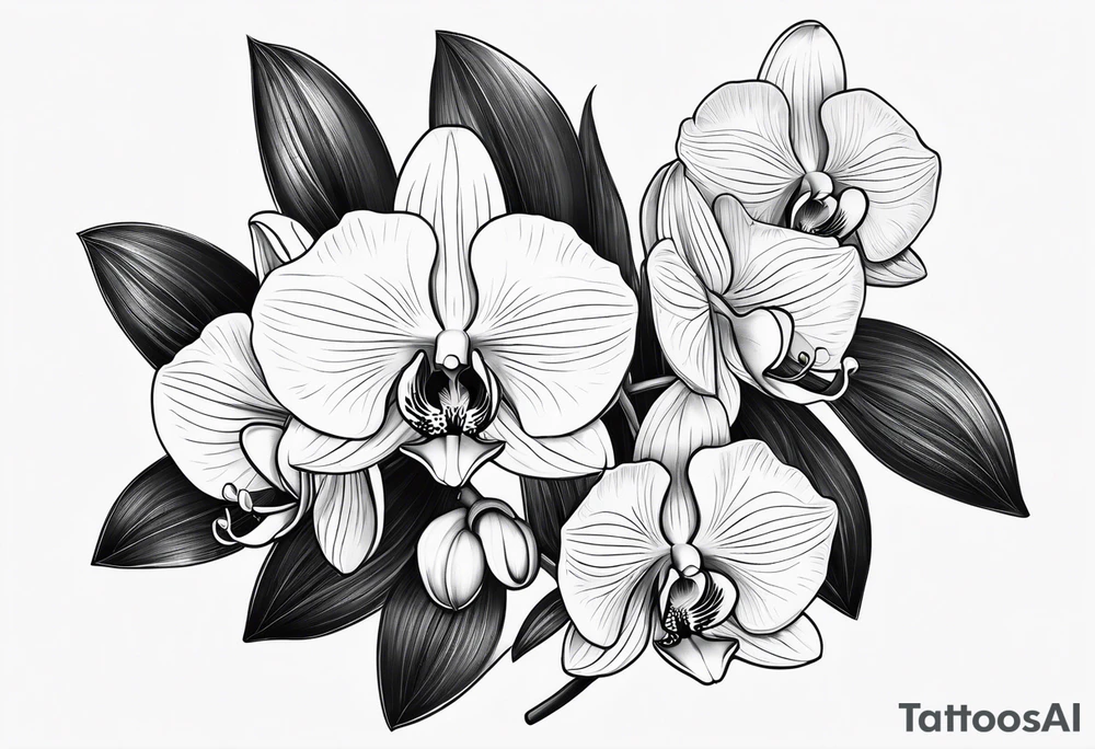 vertical minimal design with 
orchids tattoo idea