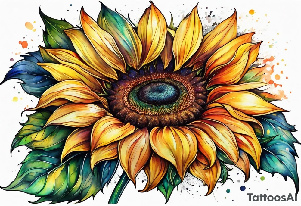 Colorful sunflower arm sleeve tattoo idea