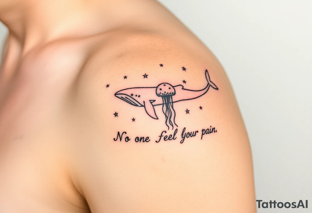 52hz Whale and jellyfish among the stars with the words No one can feel your pain tattoo idea