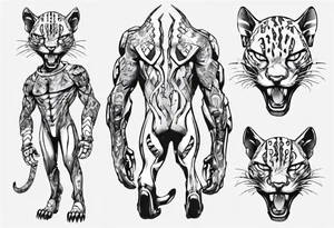 cybernetic ocelot full body teeth showing tattoo idea