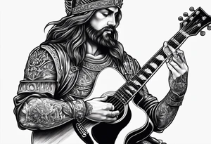 Armor of God with guitar next to him tattoo idea