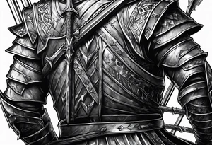 Side profile of a dying knight on his knees with five arrows in his back tattoo idea
