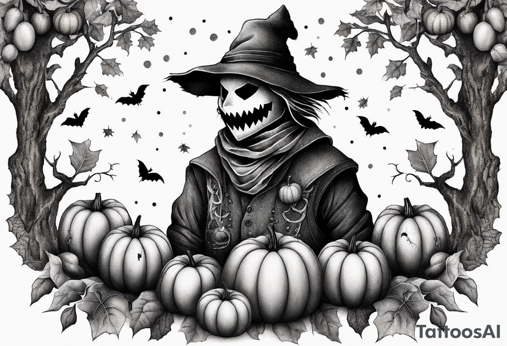Scarecrow with pumpkins tattoo idea