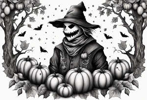 Scarecrow with pumpkins tattoo idea