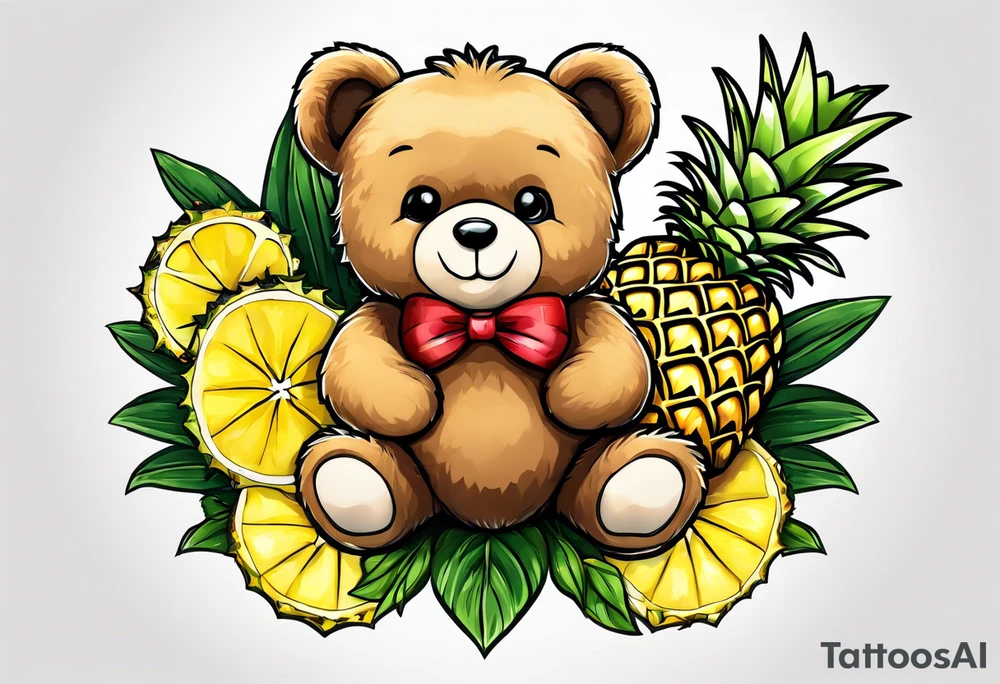 Teddy bear loves pineapple tattoo idea