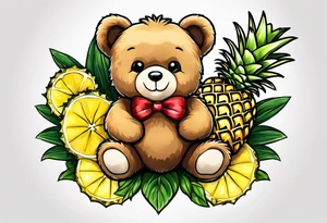 Teddy bear loves pineapple tattoo idea