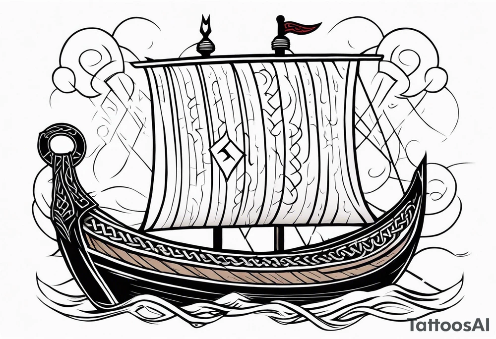 Viking longship, celtic runes, thors hammer tattoo idea