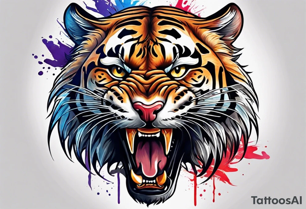 big cat roaring tattoo idea