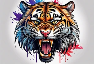 big cat roaring tattoo idea