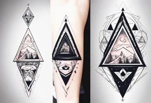multiple small triangle portals to fantasy world, forearm tattoo tattoo idea