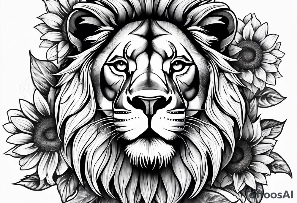 Half female lion half sunflower tattoo idea