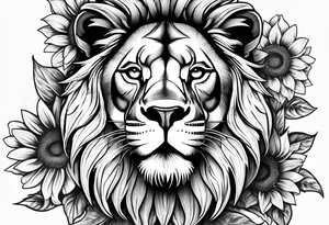 Half female lion half sunflower tattoo idea