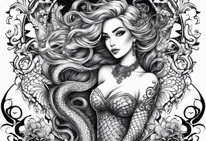 Leg sleeve with mermaid and octopus tattoo idea