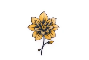 A minimalist flower tattoo that represents a shattered and betrayed gemini woman who fought hard throughout this year. With colors yellow and black. Make it unique and rare tattoo idea