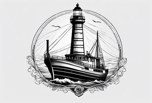 phare maritime dans un bateau entouré de voiles. tattoo idea