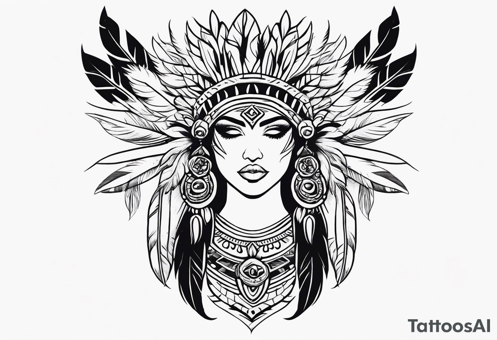 Aztec princess, feather roses tattoo idea