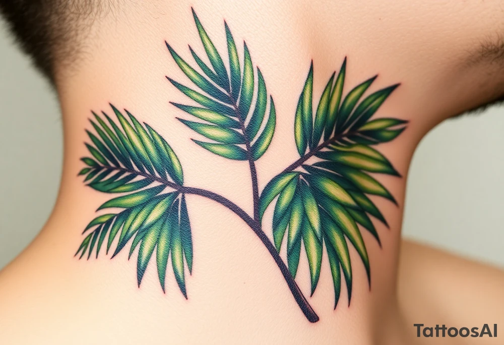 realistic large woven palm leaves tattoo idea
