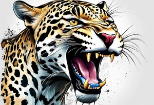 An aggressive jaguar with mouth open tattoo idea