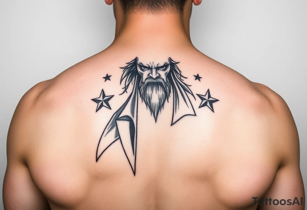 powerful black long man with stars around tattoo idea