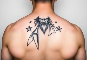 powerful black long man with stars around tattoo idea
