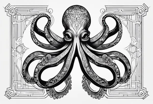 An octopus depicted with geometric shapes and lines, creating a modern and abstract design that highlights the symmetry and natural geometry of its form. tattoo idea