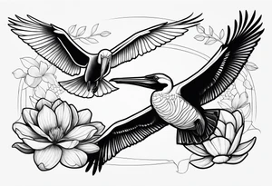 bee, magnolia, pelican, alligator together tattoo idea