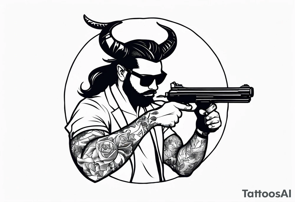 capricorn man with sunglasses and gun tattoo idea