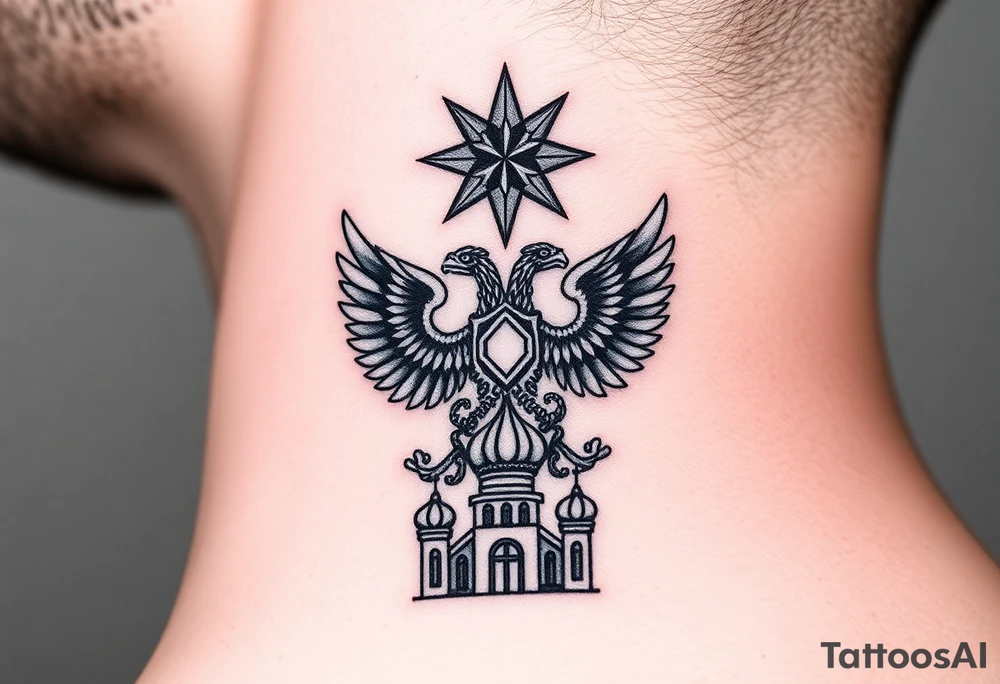 Top: Russian star 
Middle: russian double-headed eagle coat of arms
Bottom: Orthodox church dome with a cross tattoo idea