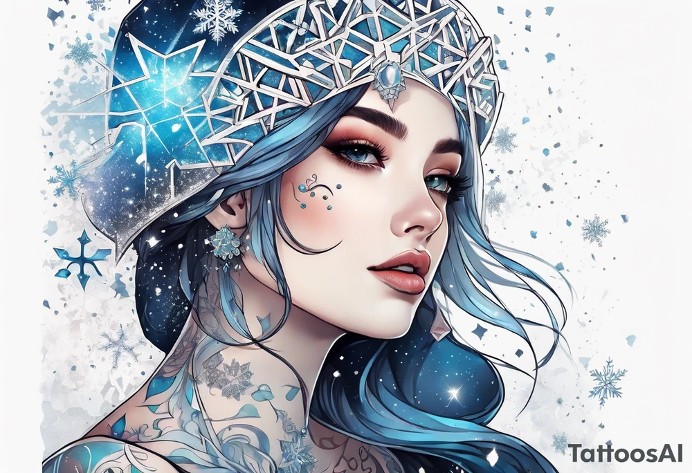 Constellation, girl, snowflake tattoo idea