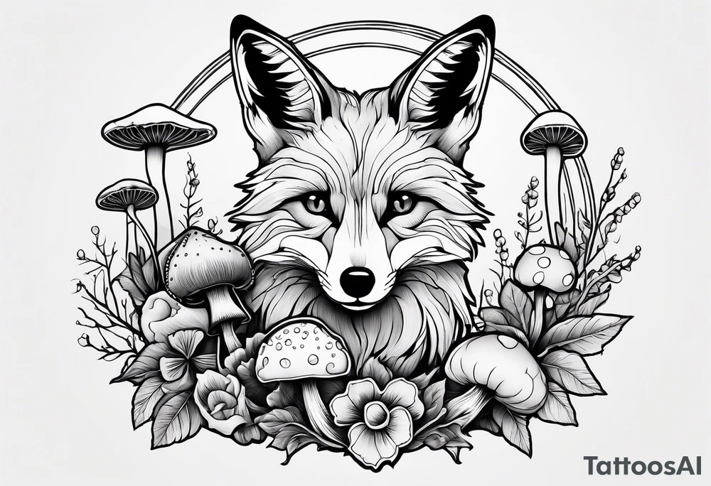 Dear fox skeleton with mushrooms growing out of it tattoo idea