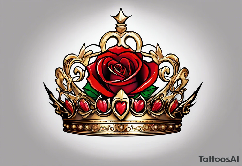the red rose queen's golden crown with a heart tattoo idea