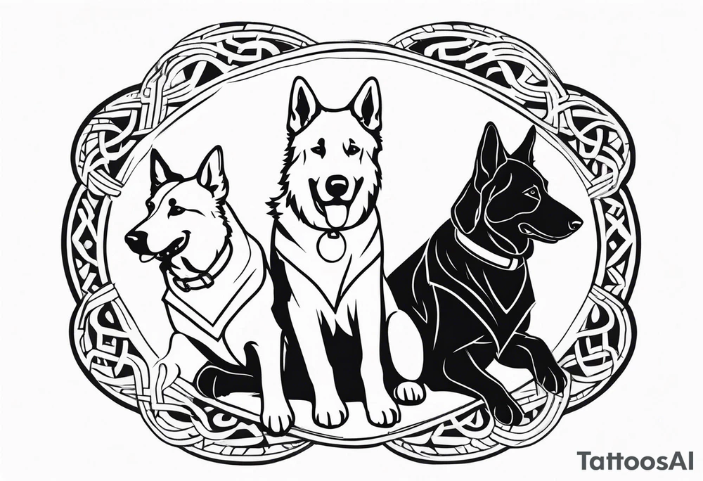 a golden retriever and a german shepherd both in jujitsu gis including belt tattoo idea