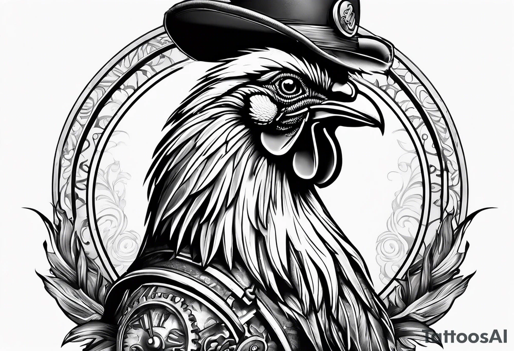 rooster holding a machine gun tattoo idea