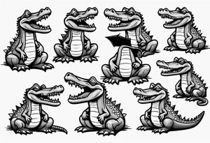 drunk crying cute cartoon crocodile full body tattoo idea