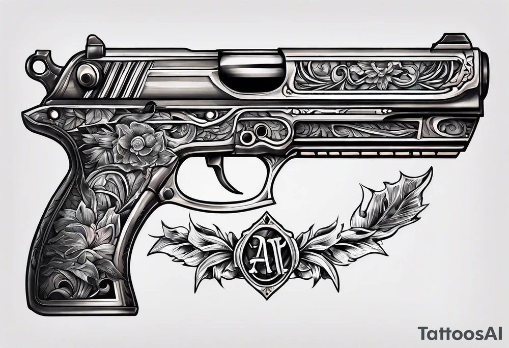 The letters AR with pistols on each side tattoo idea