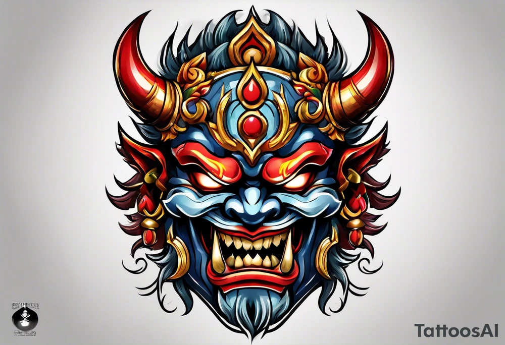 A Oni mask for protection against Evil tattoo idea