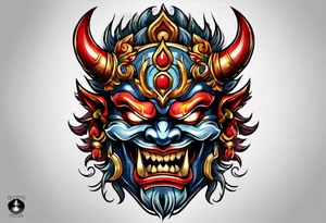 A Oni mask for protection against Evil tattoo idea