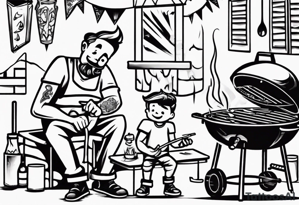 Father and son spending time grilling outside tattoo idea