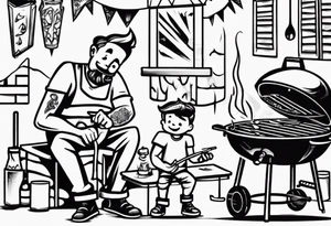 Father and son spending time grilling outside tattoo idea