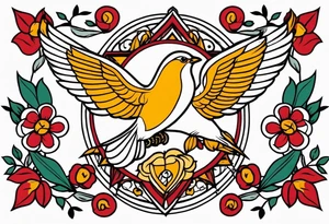 holy spirit

old school vintage simple traditional design with vintage flowers surrounding
bold color simple tattoo idea