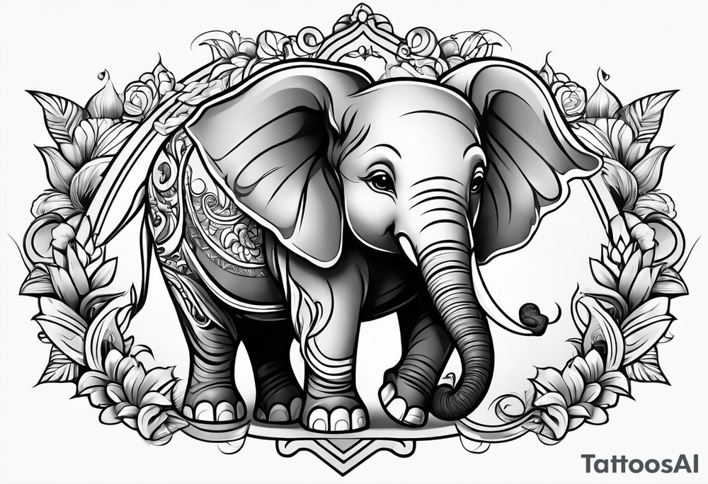 Cartoon baby elephant skating tattoo idea