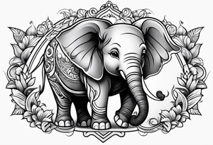 Cartoon baby elephant skating tattoo idea