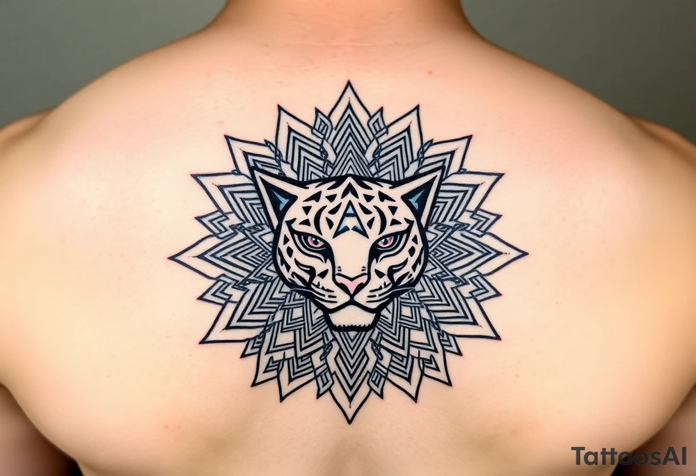 intricate mandala with a sacred panther with geometry and cosmic tattoo idea