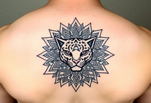 intricate mandala with a sacred panther with geometry and cosmic tattoo idea