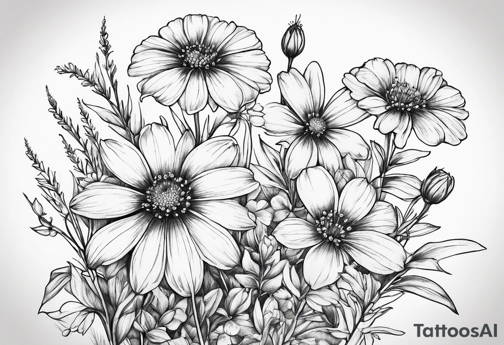 small long stem wildflowers tattoo idea
