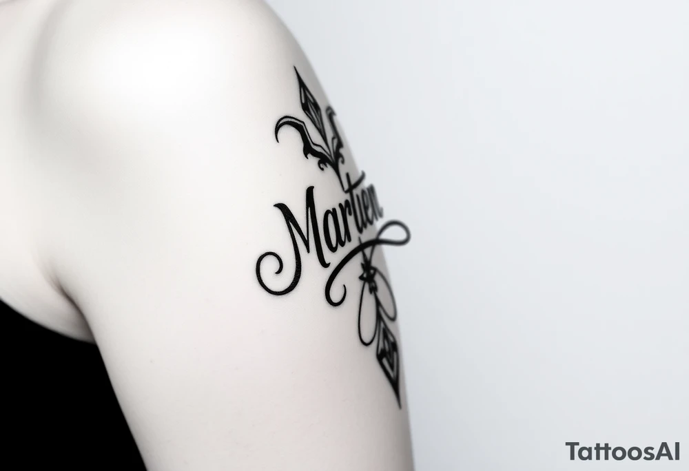 Martinez tribal lettering ,shoulder dropping down to arm tattoo idea